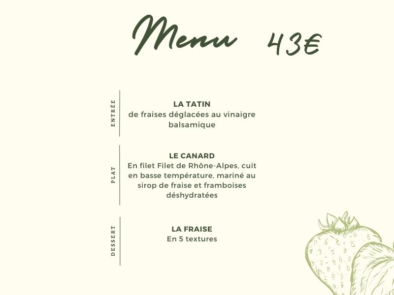 Menu unique pour la soirée fraise en folie du restaurant La Mésange Toquée 