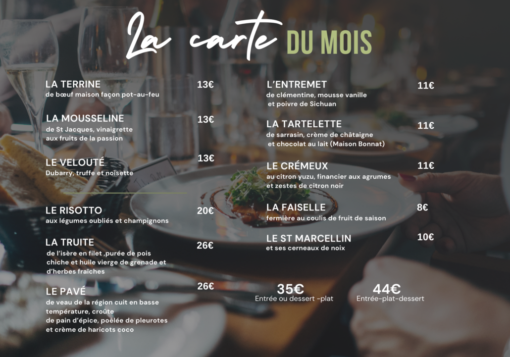 Carte de saison avec des plats réconfortants pour les mois de janvier et février à La Mésange Toquée